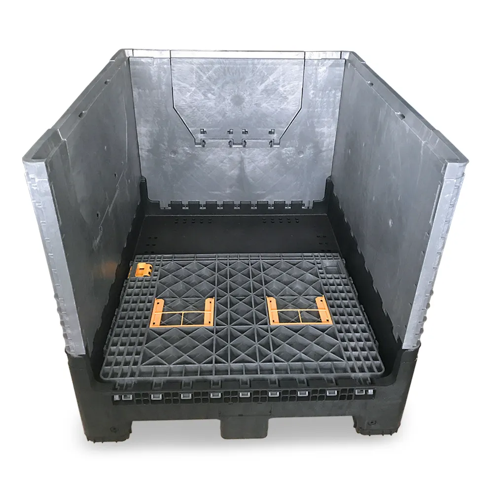 헤비 듀티 산업용 대형 접이식 벌크 컨테이너 보관 쌓을 수있는 팔레트 상자 접을 수있는 플라스틱 팔레트 상자
