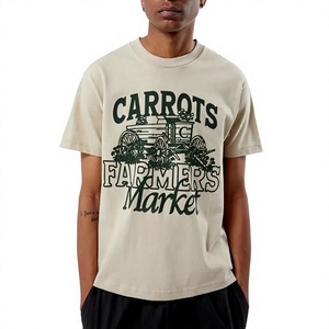 เสื้อยืดคอกลมแขนสั้นสีกากีสำหรับผู้ชาย Carrots Farmers Market ผ้าฝ้ายเจอร์ซีย์ 100% ลายพิมพ์ลำลอง ทรงปกติ - Product Image 1