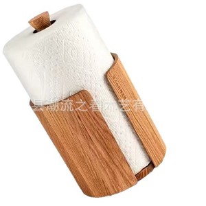 Cross-border bamboo bathroom tissue holder, household desktop cylindrical toilet <b>paper</b> holder, <b>kitchen</b> cling film holder - Product Image 1