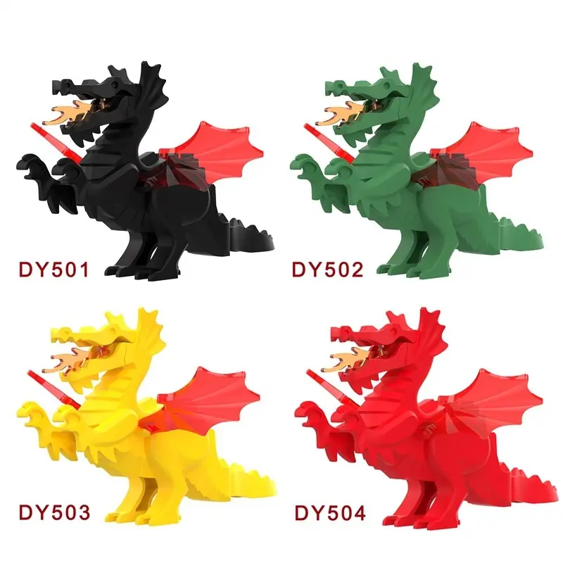 Abad Pertengahan Seri Hitam Hijau Kuning Merah dinosaurus kuno tengah Syrax Meleys blok bangunan mainan anak-anak DY501-DY504
