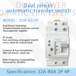 Nitan D2R-63A 230V 2P Triphasé 10kA Capacité de coupure Type rail DIN Commutateur de <span class=keywords><strong>transfert</strong></span> automatique industriel double alimentation - Product Image 2