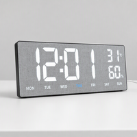 Horloge murale numérique LED grande taille avec affichage de la température et de l'humidité, en plastique, électronique, télécommande, calendrier texturé, minuteur