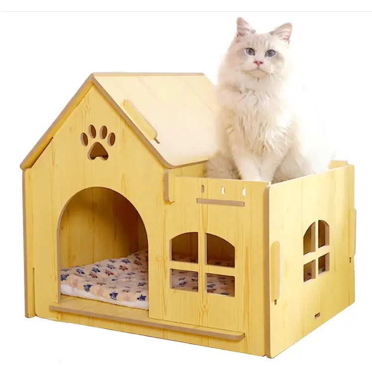Large Space Cat House Indoor Eco Friendly Mdf Wood Cat Bed Small Dog House With Windows
