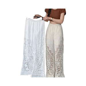 Women's Retro Hollow Hook Flower Straight Tube Wide Leg High Waist Slimming Pants Two Colors Dot <b>Beach</b> Cover Ups Versatile - Product Image 4