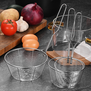 أدوات مطبخ متعددة الوظائف من الفولاذ المقاوم للصدأ-سلال قلي شبكية سلكية-مصفاة ومكافي معلقة على الحائط - Product Image 4