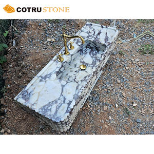 Comptoir en marbre Calacatta alto personnalisé lavabo de salle de bain rectangulaire mural pour décoration de salle d'eau - Product Image 3