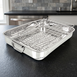 Bandeja de Servir Plateada de Acero Inoxidable de Primera Calidad Mayur Exports con Rejilla de 26x21x4.25cm para Servir Alimentos y Hornear/Lasangas - Product Image 3