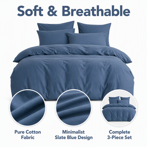 Poland Local Stock 3 Piece Cotton <b>Bedding</b> Set <b>Queen</b> <b>Size</b> Slate Blue Comforter EU Dropshipping - Product Image 3
