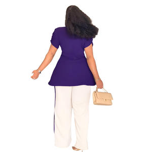 Completo da Donna Estivo Elegante da Ufficio 2 Pezzi con Top a Maniche Elastiche, Scollo a V e Spacco con Bottoni - Offerta Imperdibile - Product Image 2