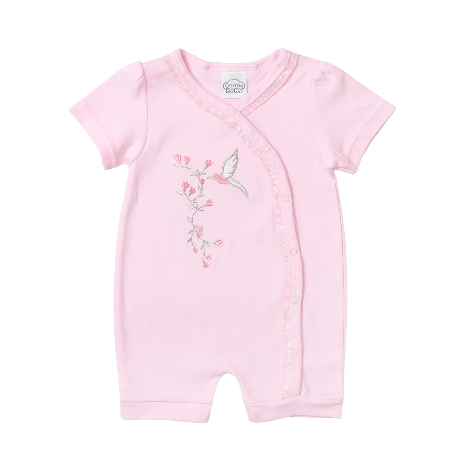 Cotton Romper Suit Pink Birds Color Short Sleeves Premium Fabric OEM Acceptable Wholesales From Thailand