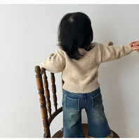 Ensemble Pull et Jean pour Filles, Haut en Tricot, Pantalon en Denim Évasé, Pompons, Tenue Deux Pièces pour Enfants, Vêtements pour Enfants 80-130cm, Vente en Gros