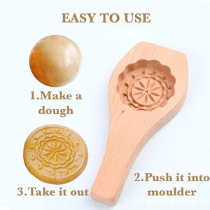 Molde de Madera Tallado a Mano para Pastel Lunar del Festival de Medio Otoño, Herramientas para Hornear Pastel Lunar con Diseño Floral, Molde 3D para Galletas - Product Image 2