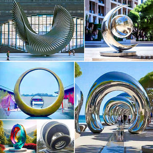 Escultura Abstracta de Acero Inoxidable, Forma Irregular, Montaje en Suelo para Exteriores, Diseño Contemporáneo, Paquete de una Sola Pieza - Product Image 5