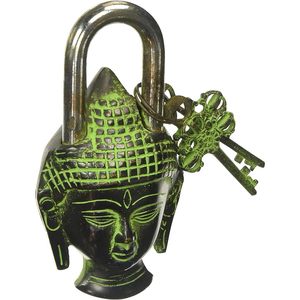 Handcrafted Lord Buddha <b>Head</b> Lock with 2 Security Keys Beautiful Brass Decorative Padlocks Antique <b>Style</b> - Product Image 1