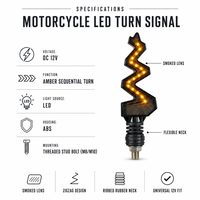 Clignotant LED universel pour moto YD, forme éclair, séquentiel, ambre, lentille fumée, fixation par boulons, col en caoutchouc