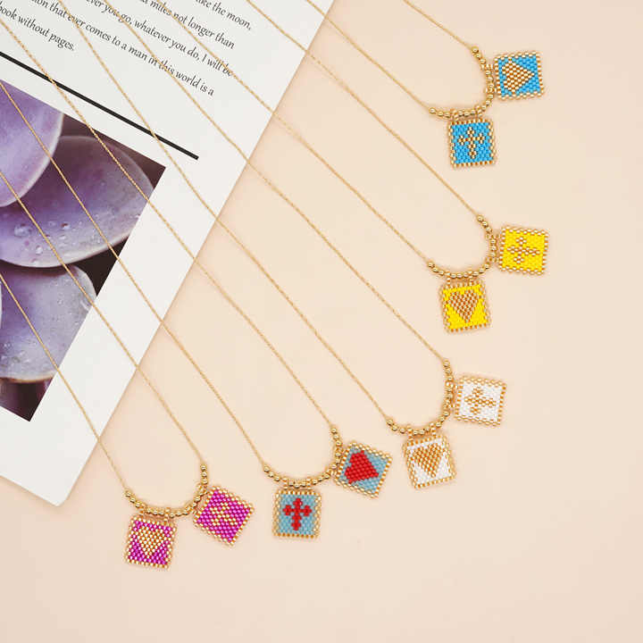 Handmade Statement Women Miyuki Seed Beads Heart Cross Design