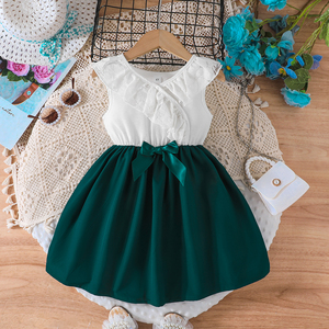 Girls' Summer Formal Princess Lace Sleeveless Green Dress for 4-7 Years <b>Old</b> Children Solid Pattern ODM Service - Product Image 1