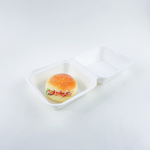 Caja para Hamburguesas Personalizable, Blanca, Apta para Microondas, Biodegradable y Compostable, Hecha de Bagazo de Caña de Azúcar - Product Image 1