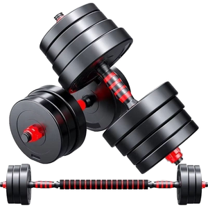 Set barbel lapis karet pria 20kg, peralatan kebugaran rumah dengan berat yang dapat disesuaikan, besi cor padat, batang halter karet - Product Image 2