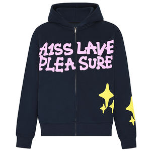 Худи унисекс из 100% хлопка на заказ, Высококачественная толстовка на молнии с объемным принтом логотипа, для мужчин, расшитая бисером, осенний сезон - Product Image 1