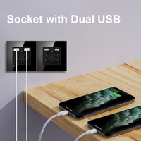 Enchufe de Pared de PC y Vidrio Templado de Buena Calidad y Durabilidad con Doble Puerto USB, Doble Polo, 16A, 240V
