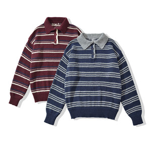 Women's 100% Cotton Striped Pullover Sweater - Lapel Collar 7-Point Sleeve Loose Fit Top For Spring & Summer - View #12