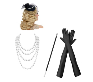 Ecoparty 1920s Flapper Dress Accessories Retro Party Props GATSBY <span class=keywords><strong>CHARLESTON</strong></span> Pearl Necklace Smoke Rod Glove Set Vintage Wig - Product Image 4