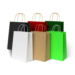 批发价格牛皮纸袋带您自己的标志可回收购物服装礼品袋多色牛皮纸袋带手柄