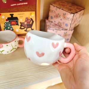 แก้วกาแฟและลาเต้เซรามิกเพื่อสุขภาพ ลายเพ้นท์มือสไตล์เกาหลี พร้อมถาดบรรจุภัณฑ์ - Product Image 4