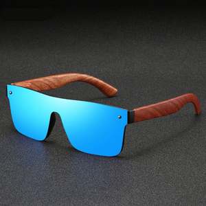Lunettes de soleil polarisées monobloc effet bois vintage 2025 avec logo personnalisé, protection UV400, pour hommes et femmes - Product Image 3