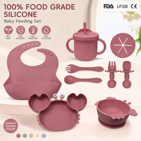 Ensemble d'alimentation pour bébé en silicone de qualité alimentaire, forme animale, assiette, bol, bavoir, tasse, cuillère, fourchette, vaisselle réutilisable pour enfants, cadeaux, sans BPA