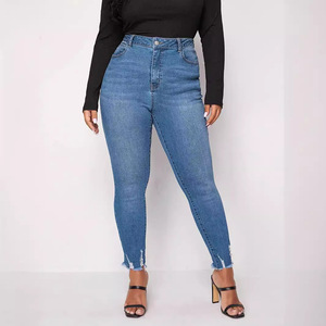 Venta al por mayor OEM Tallaje Grande Dobladillo Desgastado Skinny <span class=keywords><strong>Jeans</strong></span> 0XL-8XL Mujeres Stretch Denim Lápiz Pantalones para <span class=keywords><strong>Curvy</strong></span> Tapered Joggers - Product Image 1