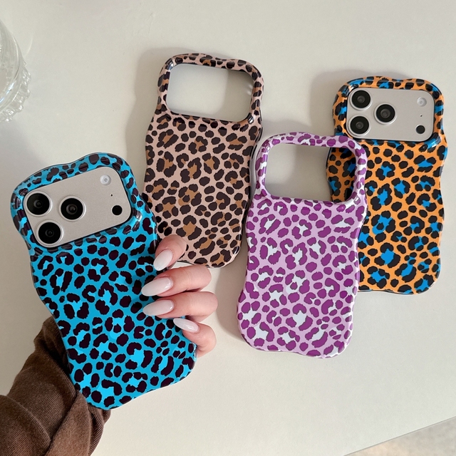 Women Girls Personality Leopard Phone Case for iPhone 17 Pro Max Aesthetic Trendy Wave Edges TPU+PC Shockproof Protective Cover