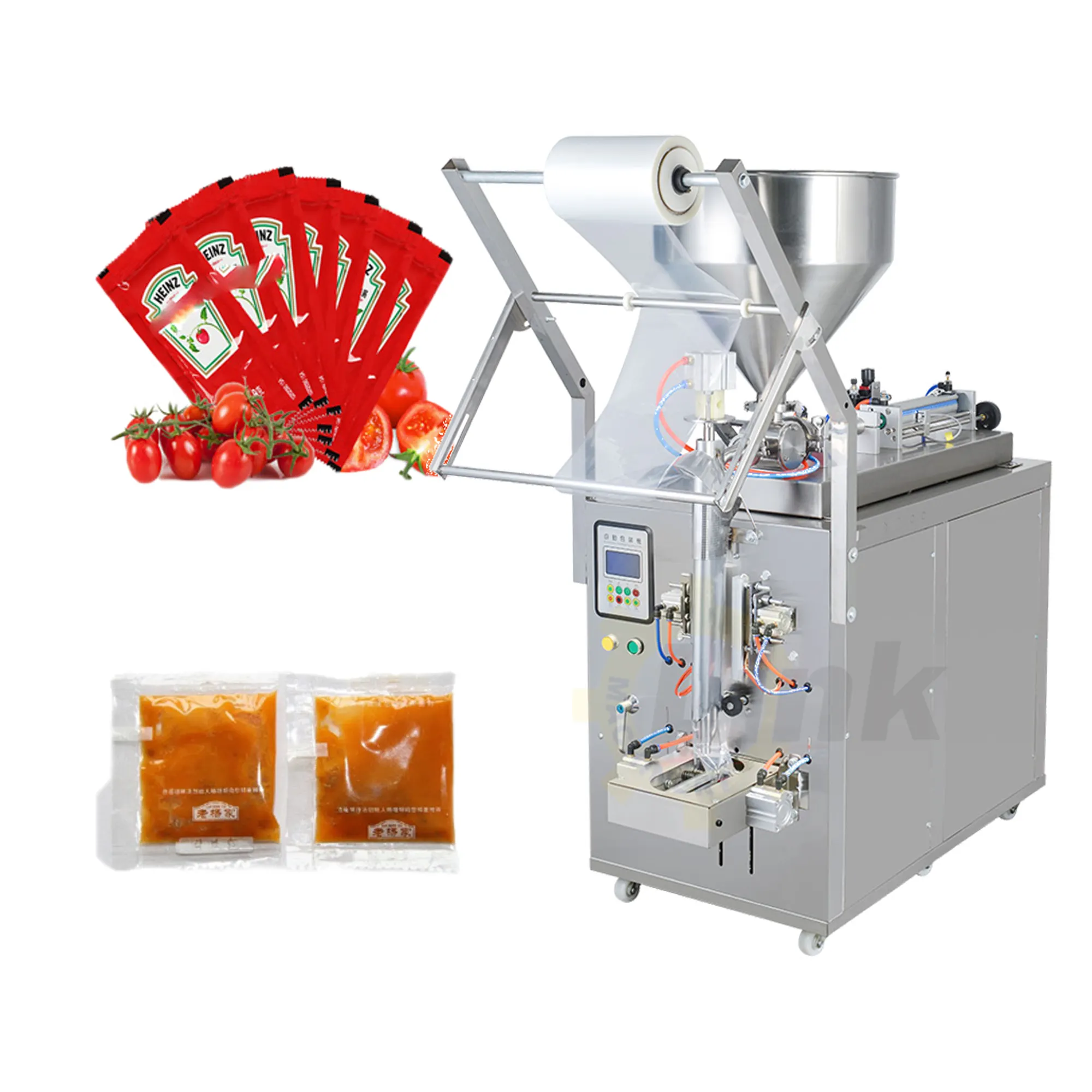 Factory price small enterprise liquid paste chili sauce tomato sauce salad sauce sachet filling, packaging and sealing machine