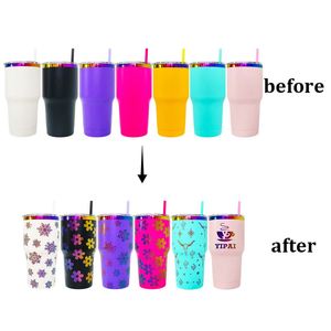Gobelet de voyage personnalisé blanc et noir de 30 oz avec logo gravé au laser arc-en-ciel et design imprimé en 3D - Product Image 3