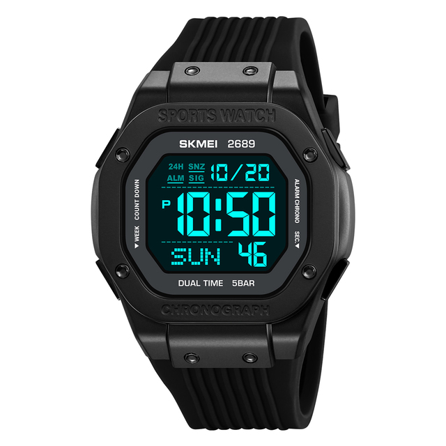 Skmei Brand 2689 Multifunctional Dual Time Outdoor Sports 5ATM Waterproof Men's Fashion Electronic Watch Silicone Reloj Watch