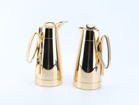 Ensemble élégant de cafetières arabes, cadeau de luxe pour le Ramadan et l'Aïd, Dallah 1L+1L, corps en verre métallique, carafe isotherme pour café et thé