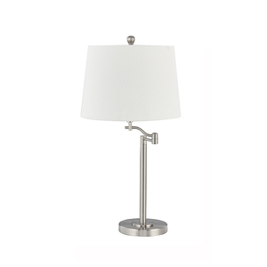 Lámpara de Mesa Ajustable de Metal con Acabado Níquel Cepillado, Enchufe, Puerto USB, Pantalla Blanca y Bombillas Incandescentes - Product Image 3