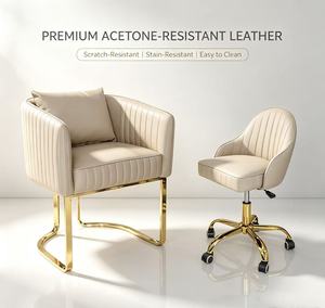 2026 Beige Vertical Stitch Salon Guest Chair Gold Frame Matching Adjustable Technician Chair For Nail Salon Manicure Spa - Product Image 1