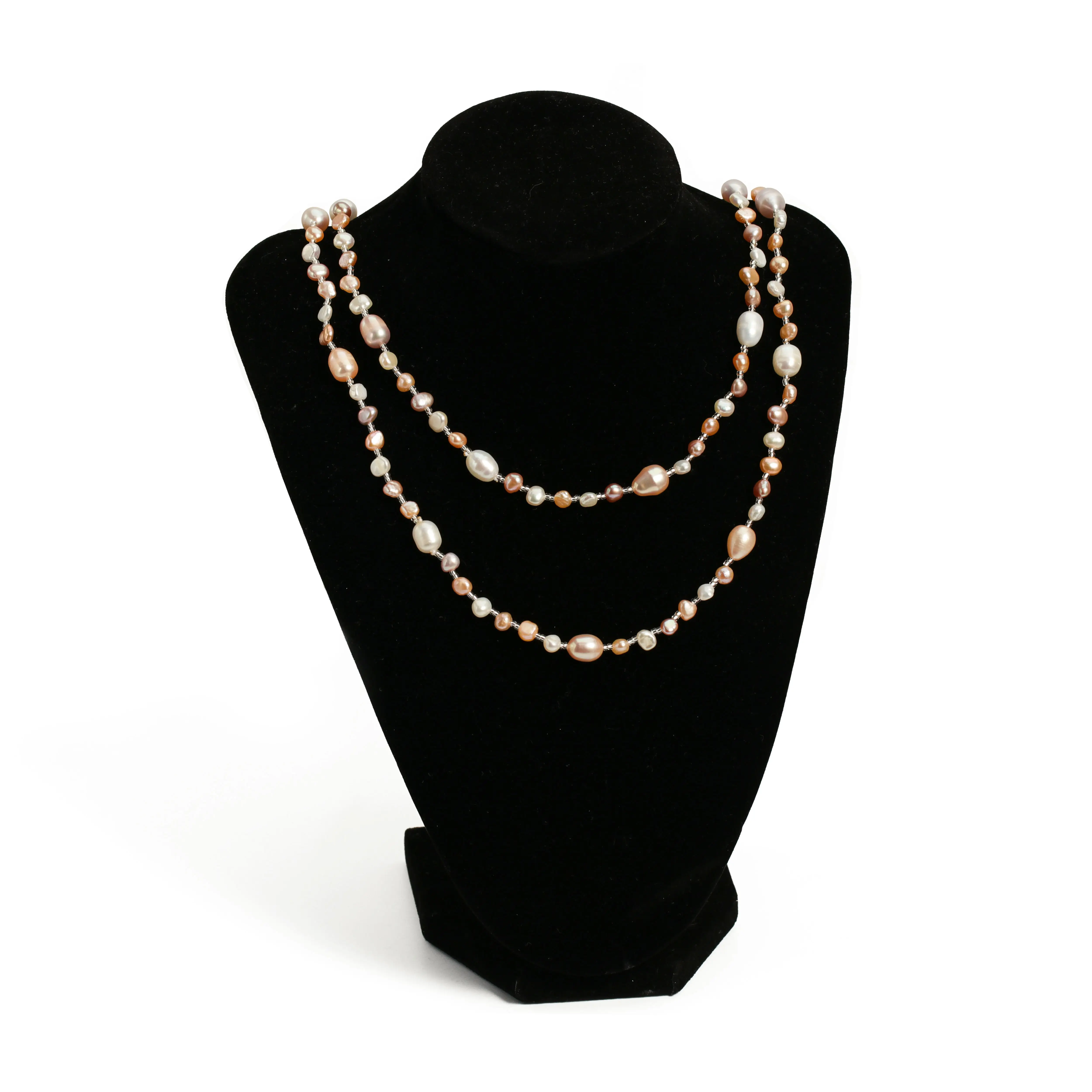 Long collier de perles d'eau douce naturelles pour femmes, 120cm, superposé, grand, petit amas de culture Baroque, deux brins élégants