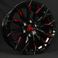Rines Deportivos de Aleación SJ en Negro Brillante con Detalles Rojos, 18 19 20 21 22 Pulgadas, 5x114.3 5x120 6x139.7 para Honda, Toyota, Ford, SUV, Sedán