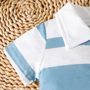 Conjunto de Ropa Casual de Verano para Bebés Niños, 2 Piezas, Chaqueta con Solapa a Rayas y Pantalones Cortos de Color Sólido - Product Image 4