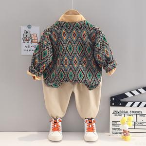 Ensemble de vêtements pour garçons, nouveau style printemps automne, cardigan à manches longues imprimé + chemise unie + pantalon décontracté, 3 pièces - Product Image 4