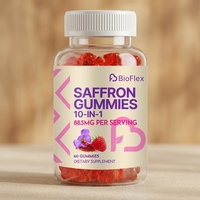 Gummies BioFlex à l'extrait de safran 88,5 mg, concentré 10:1, 0,5 % de safranal, sans sucre, saveur framboise, soutien de l'humeur, pour adultes