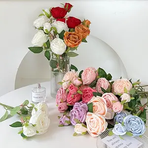 Высокое качество искусственные 3 головки с одним стеблем розы Свадебное Украшение Цветочная композиция искусственные розы шелковые цветы
