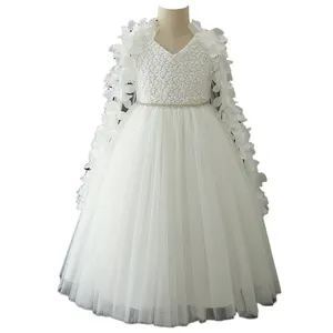 Vestido largo de fiesta para niña, de estilo europeo con diseño elegante traje de baile, 10 años de edad, flor, boda, noche, cumpleaños, color blanco