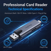 Lecteur de cartes Veggieg en alliage USB 2.0 haute vitesse SD+TF 2-en-1 avec interface Type-C pour cartes mémoire mobiles