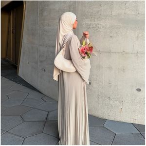 <span class=keywords><strong>M</strong></span>-87迪拜伊斯兰谦虚连衣裙薄纱纯色伊斯兰克莱登皱褶穆斯林长裙女性 - Product Image 2