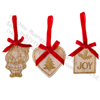 Juego de 3 Adornos Navideños Rústicos de Madera, Santa, Corazón, JOY, con Brillantina, Decoración Colgante para Árbol, Regalo, 6 cm