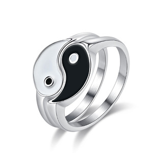 Chinese-style personalized creative couple <b>rings</b> with Tai Chi diagram and Yin-Yang fish design, made of <b>titanium</b> steel, suitable - Product Image 1
